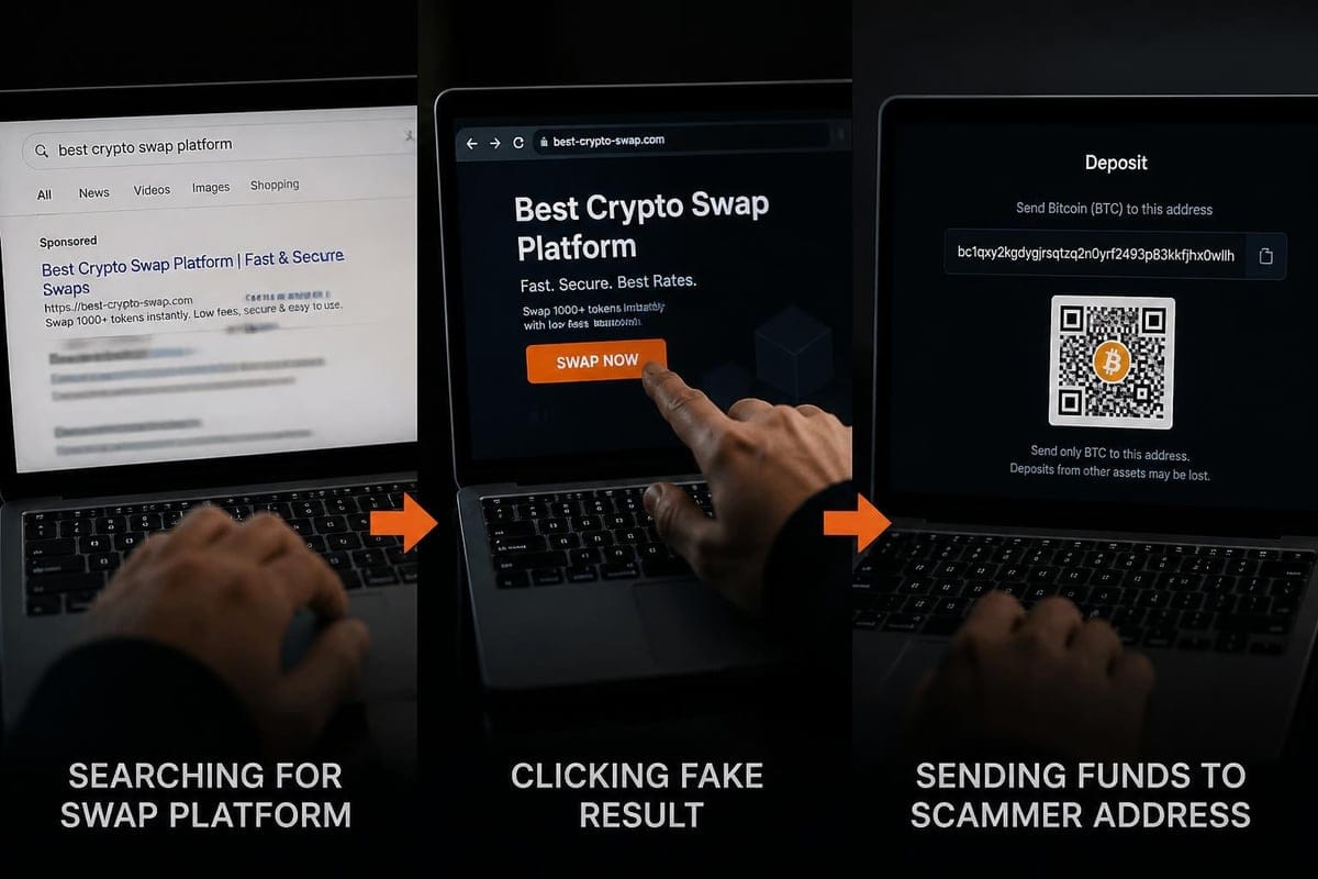 Phishing attack flow on no KYC exchanges